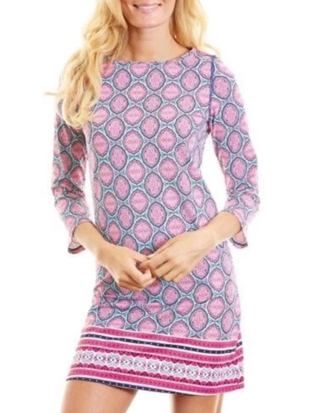 Cabana Life Pink & Aqua Medallion Print Dress UPF 50+ Resort Beach Cover-Up XL